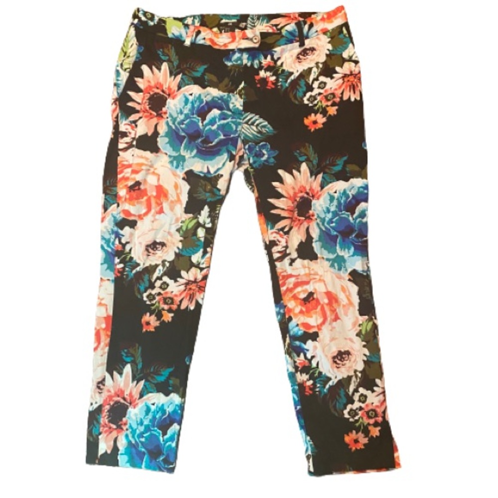 H&M vibrant tropical floral print ankle pants